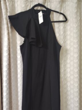 Fashion Nova Black One-Shoulder Ruffle Halter Dress
